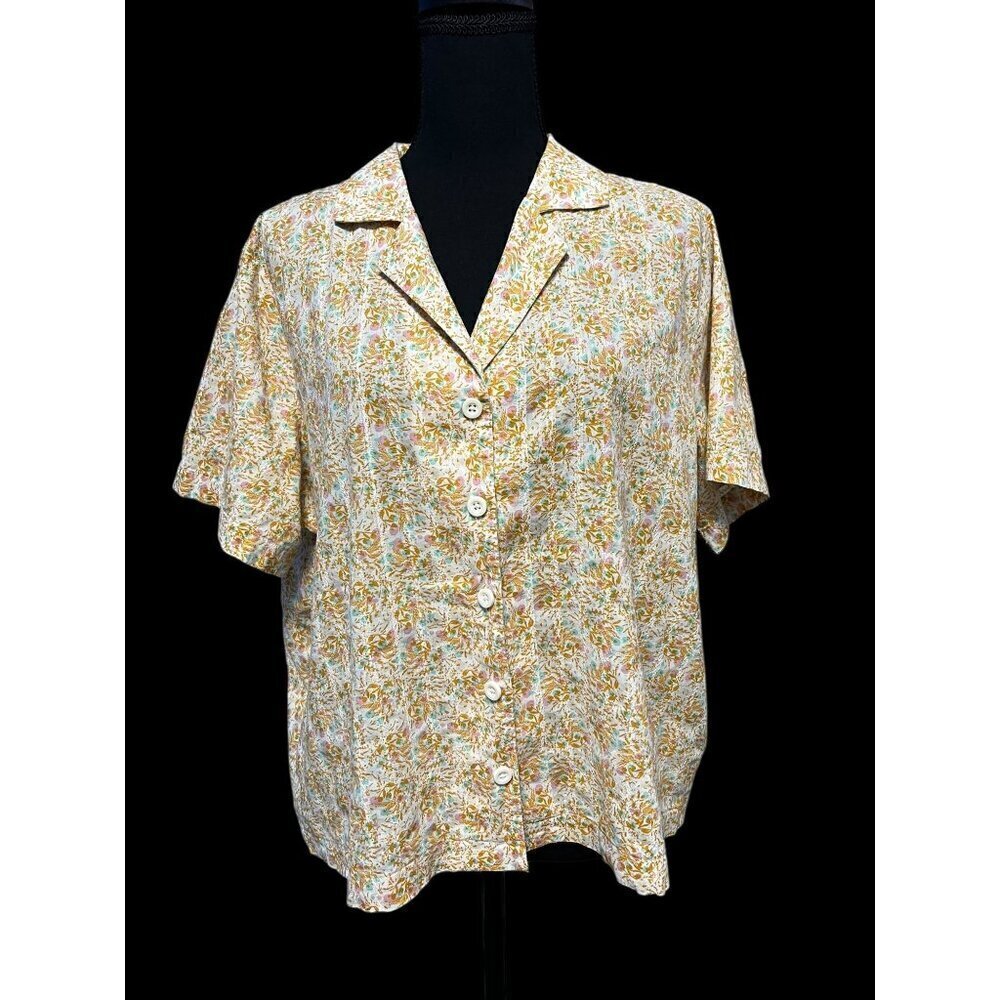 ANA A NEW APPROACH BOTTON DOWN SHIRT SHORT SLEEVE FLORAL PRINT COTTON XL